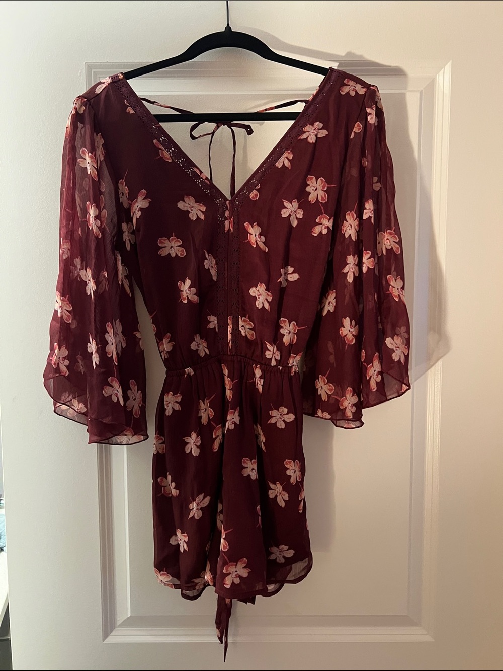 Abercrombie & Fitch Burgundy Floral V-Neck Tunic Romper